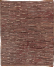 8' x 9' one-of-a-kind handmade vintage Kilim rug. Color palette: brown, taupe, camel, rose, charcoal, ivory, beige, gray