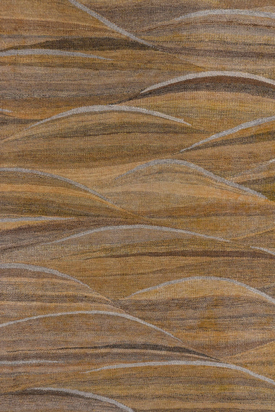 8' x 9' one-of-a-kind handmade vintage Kilim rug. Color palette: taupe, camel, beige, ivory, brown, gray