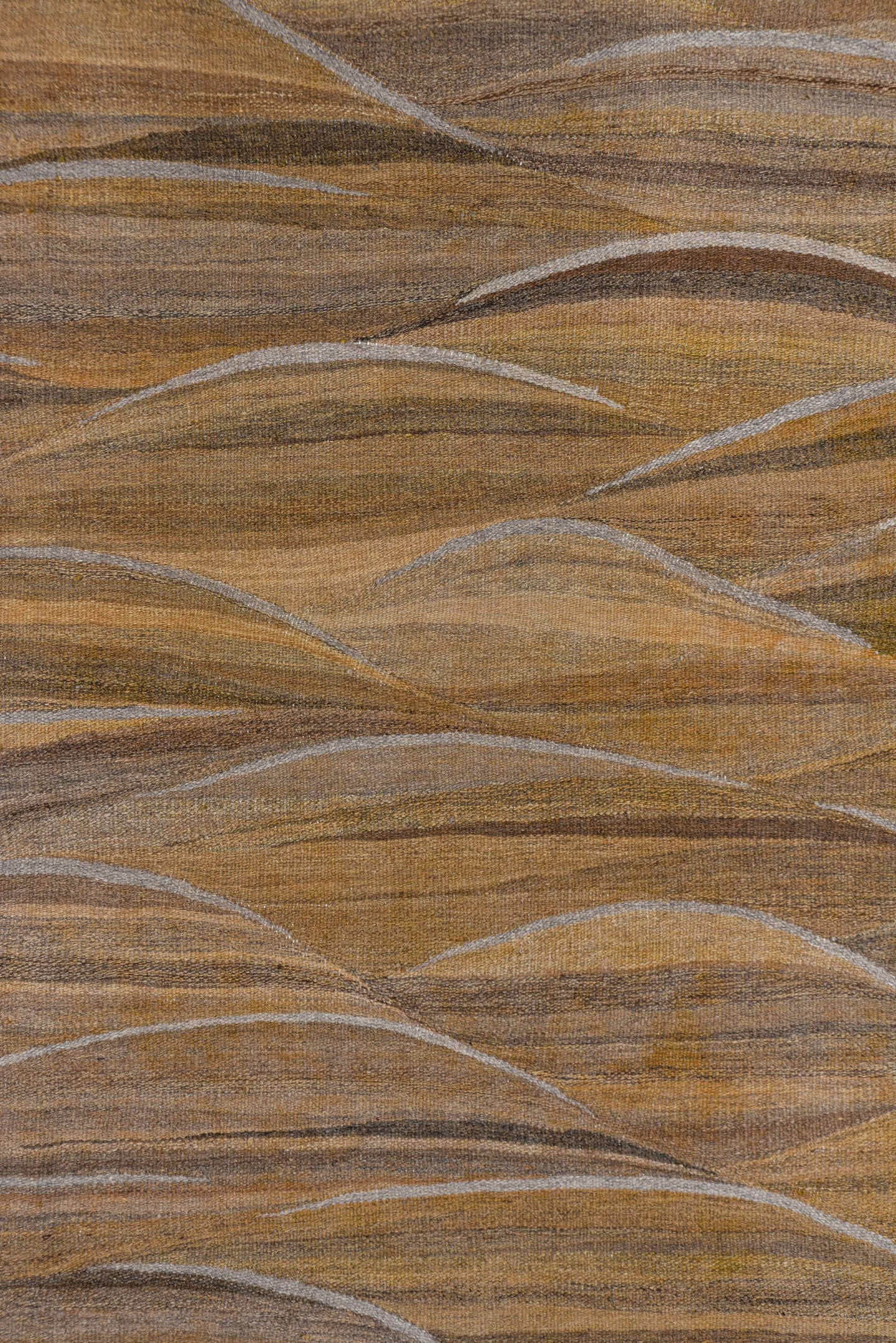 8' x 9' one-of-a-kind handmade vintage Kilim rug. Color palette: taupe, camel, beige, ivory, brown, gray