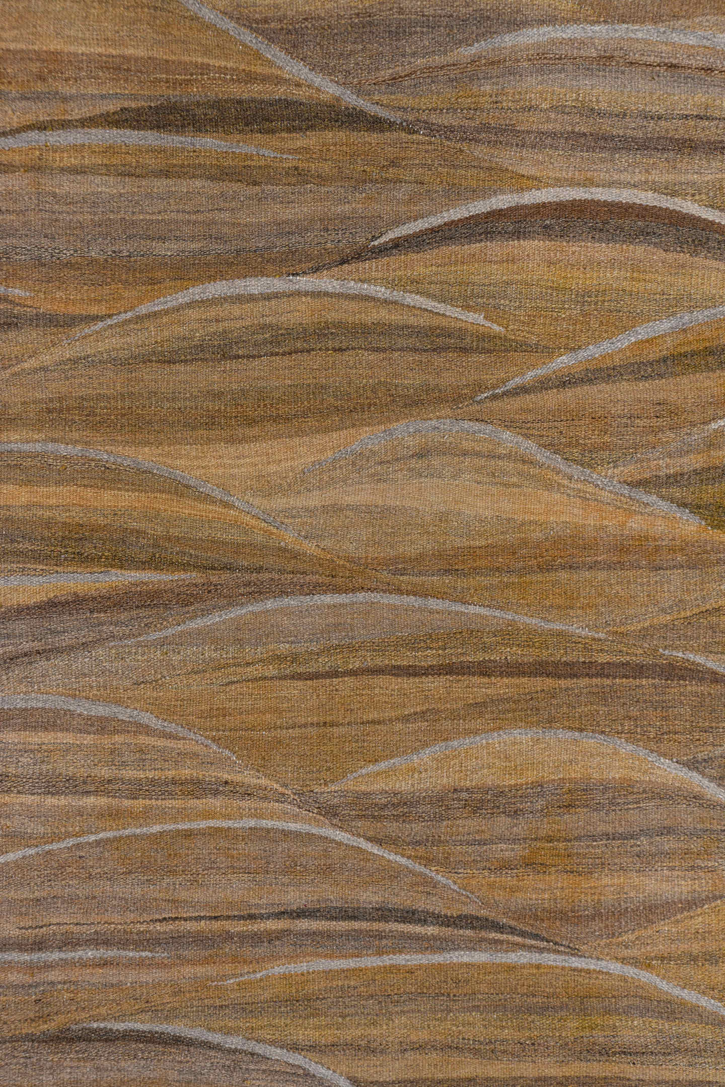 8' x 9' one-of-a-kind handmade vintage Kilim rug. Color palette: taupe, camel, beige, ivory, brown, gray