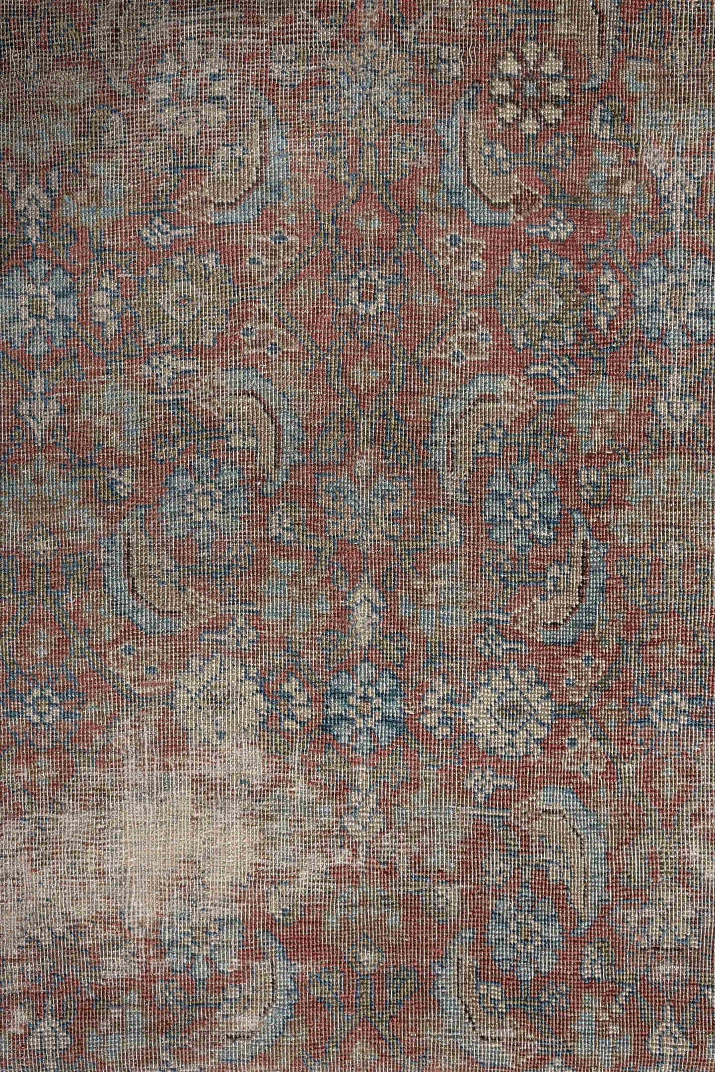 3' x 7' one-of-a-kind handmade antique Bidjar runner rug. Color palette: terracotta, ivory, muted blue, taupe, slate, rose