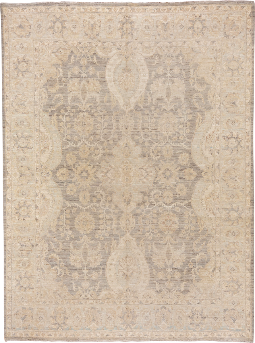 9' x 12' one-of-a-kind handmade vintage Sivas large size rug. Color palette: ivory, beige, taupe, gray, cream, pale gold