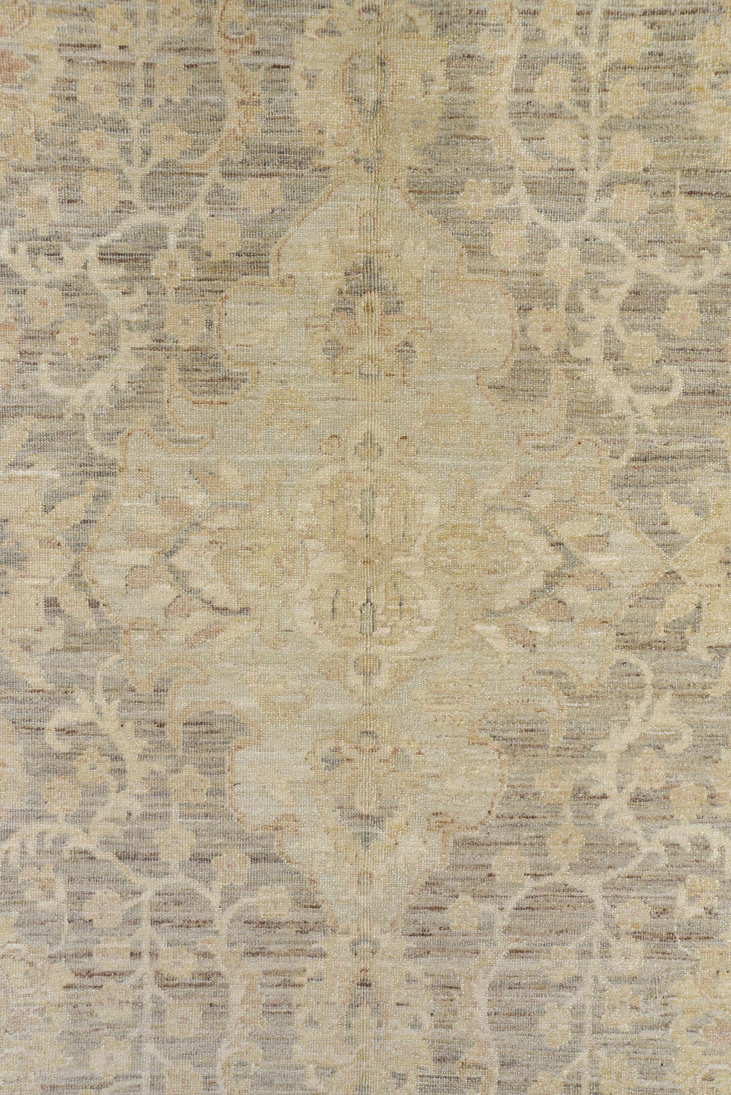 9' x 12' one-of-a-kind handmade vintage Sivas large size rug. Color palette: ivory, beige, taupe, gray, cream, pale gold