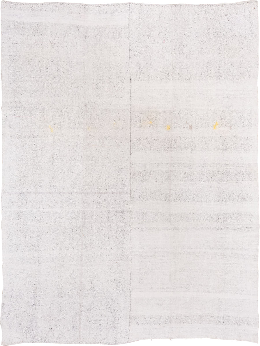 7' x 10' one-of-a-kind handmade vintage Flatweave large size rug. Color palette: ivory, cream, taupe, light gray, pale gold