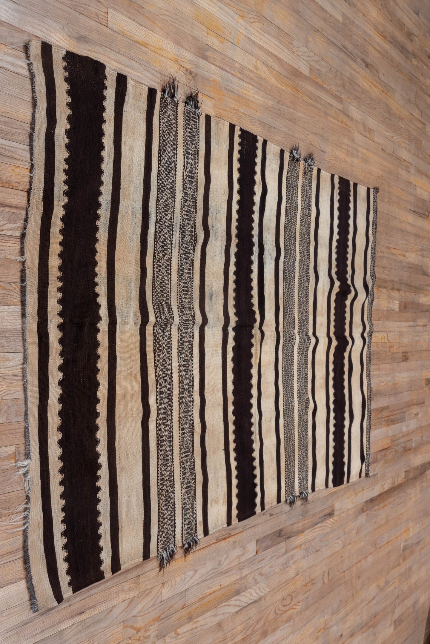 5' x 8' one-of-a-kind handmade vintage Kilim medium size rug. Color palette: ivory, espresso, taupe, charcoal, brown, black