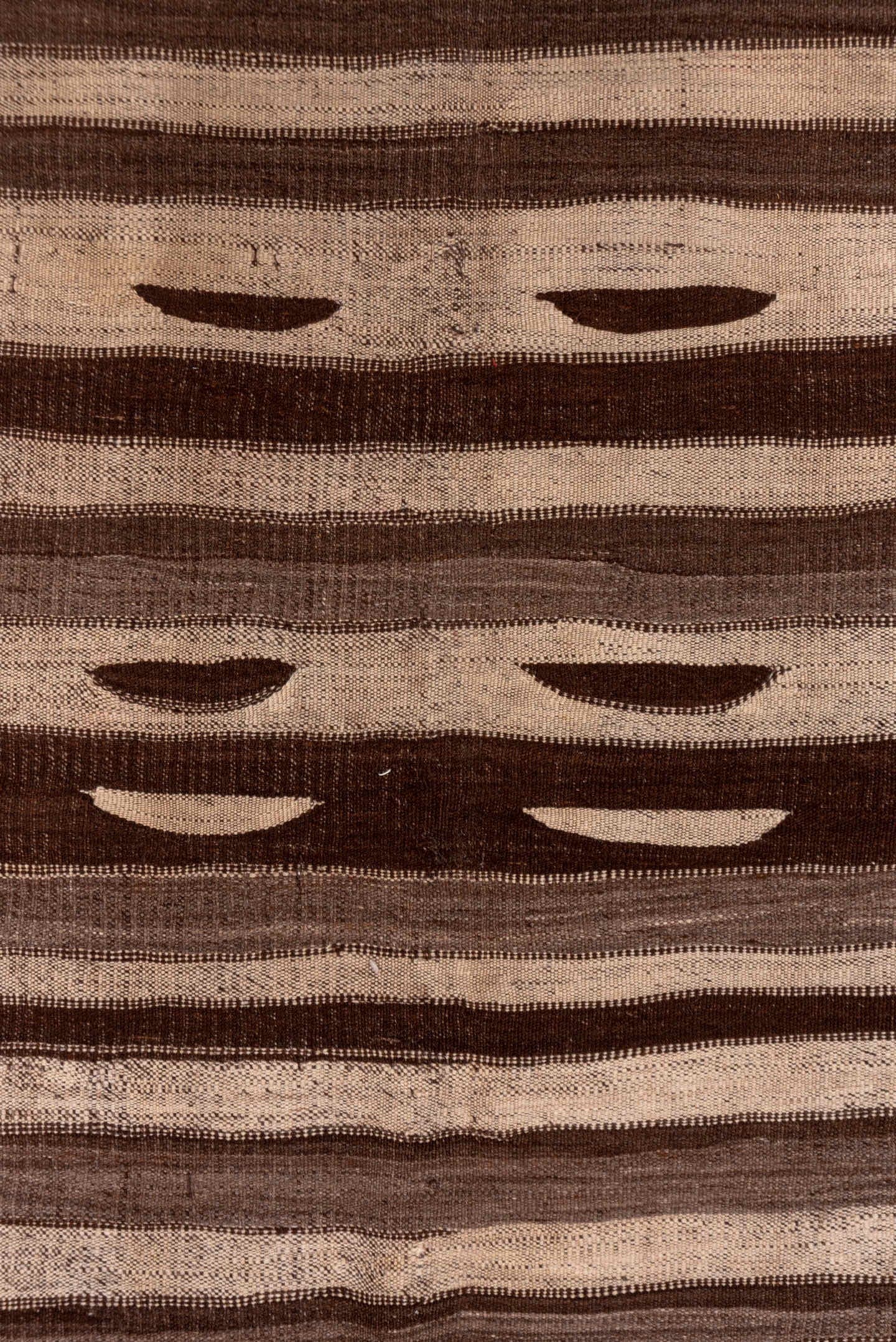 5' x 11' one-of-a-kind handmade vintage Kilim runner rug. Color palette: brown, beige, taupe, camel, ivory, gray