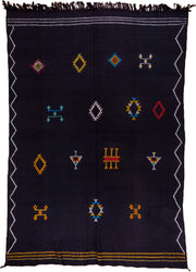 6' x 8' one-of-a-kind handmade vintage Cactus Kilim medium size rug. Color palette: black, ivory, gold, turquoise, crimson