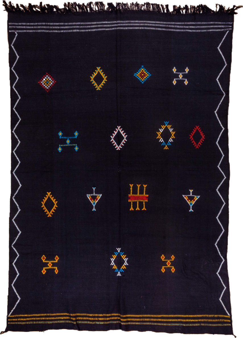6' x 8' one-of-a-kind handmade vintage Cactus Kilim medium size rug. Color palette: blue, brown, gray, light blue