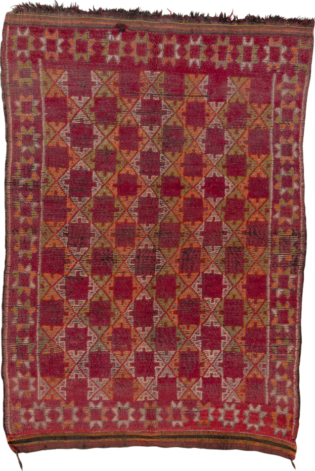 4' x 6' one-of-a-kind handmade vintage Moroccan small size rug. Color palette: brown, gray, light gray, pink, red