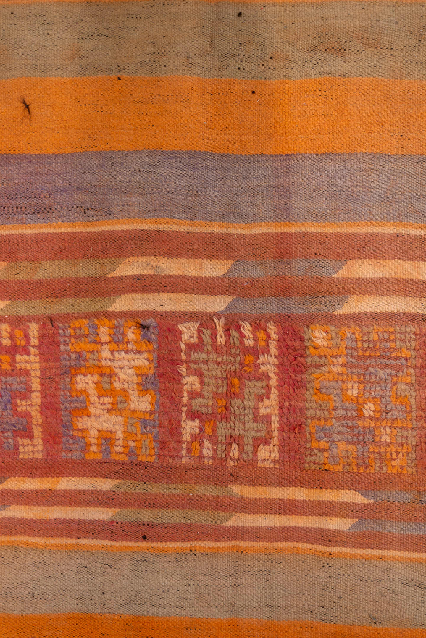 6' x 11' one-of-a-kind handmade vintage Moroccan large size rug. Color palette: terra cotta, rose, lavender, taupe, rust
