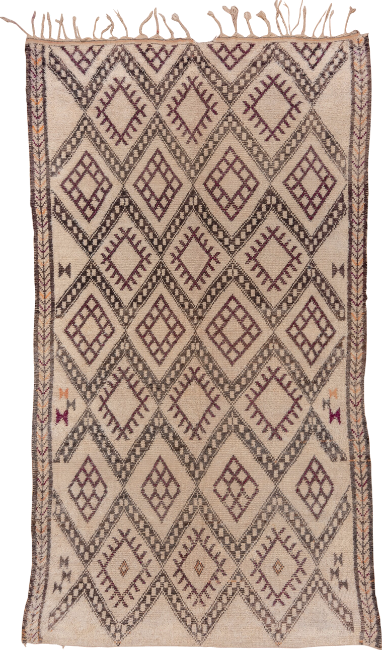 6' x 11' one-of-a-kind handmade vintage Moroccan large size rug. Color palette: brown, gray, light gray, off-white, orange
