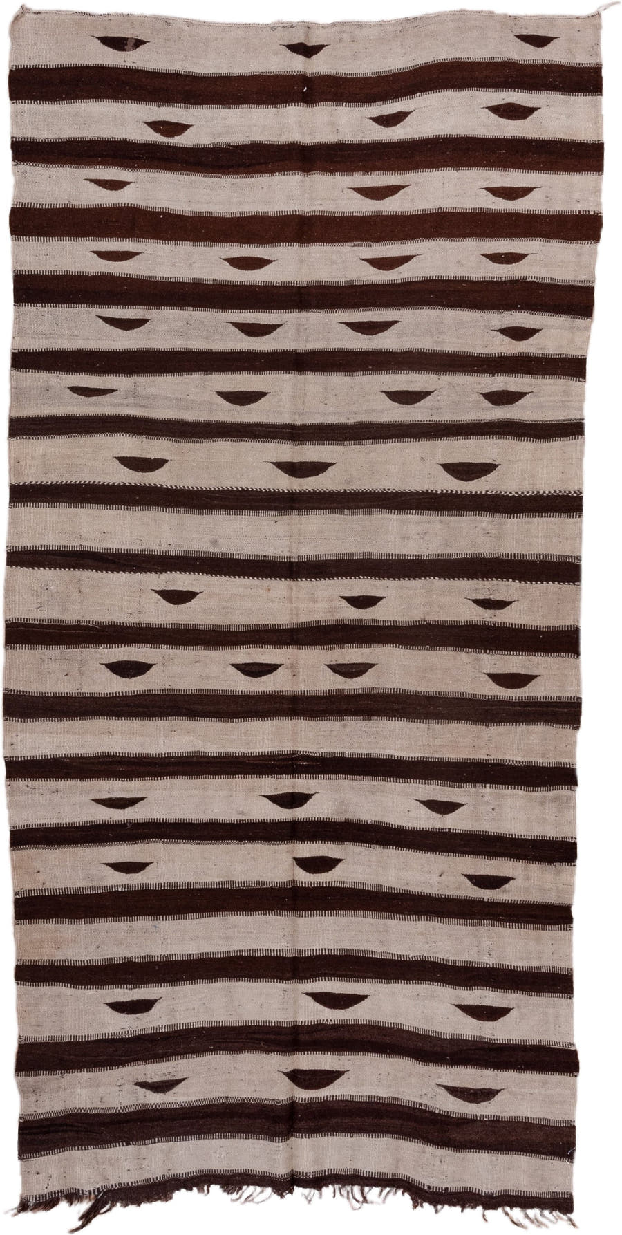 5' x 11' one-of-a-kind handmade vintage Kilim runner rug. Color palette: ivory, brown, espresso, black