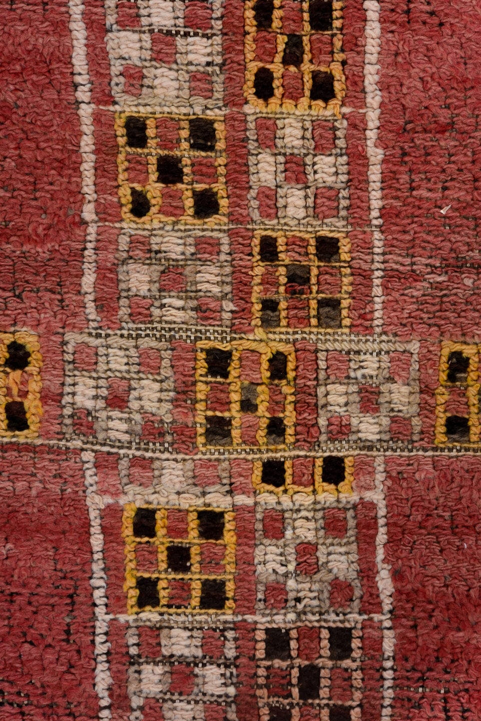 6' x 7' one-of-a-kind handmade vintage Moroccan rug. Color palette: rose, dusty pink, ivory, gold, black, burgundy, pink