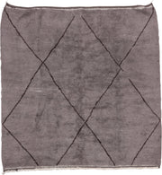 9' x 9' one-of-a-kind handmade vintage Moroccan rug. Color palette: taupe, charcoal, ivory, beige, gray, black