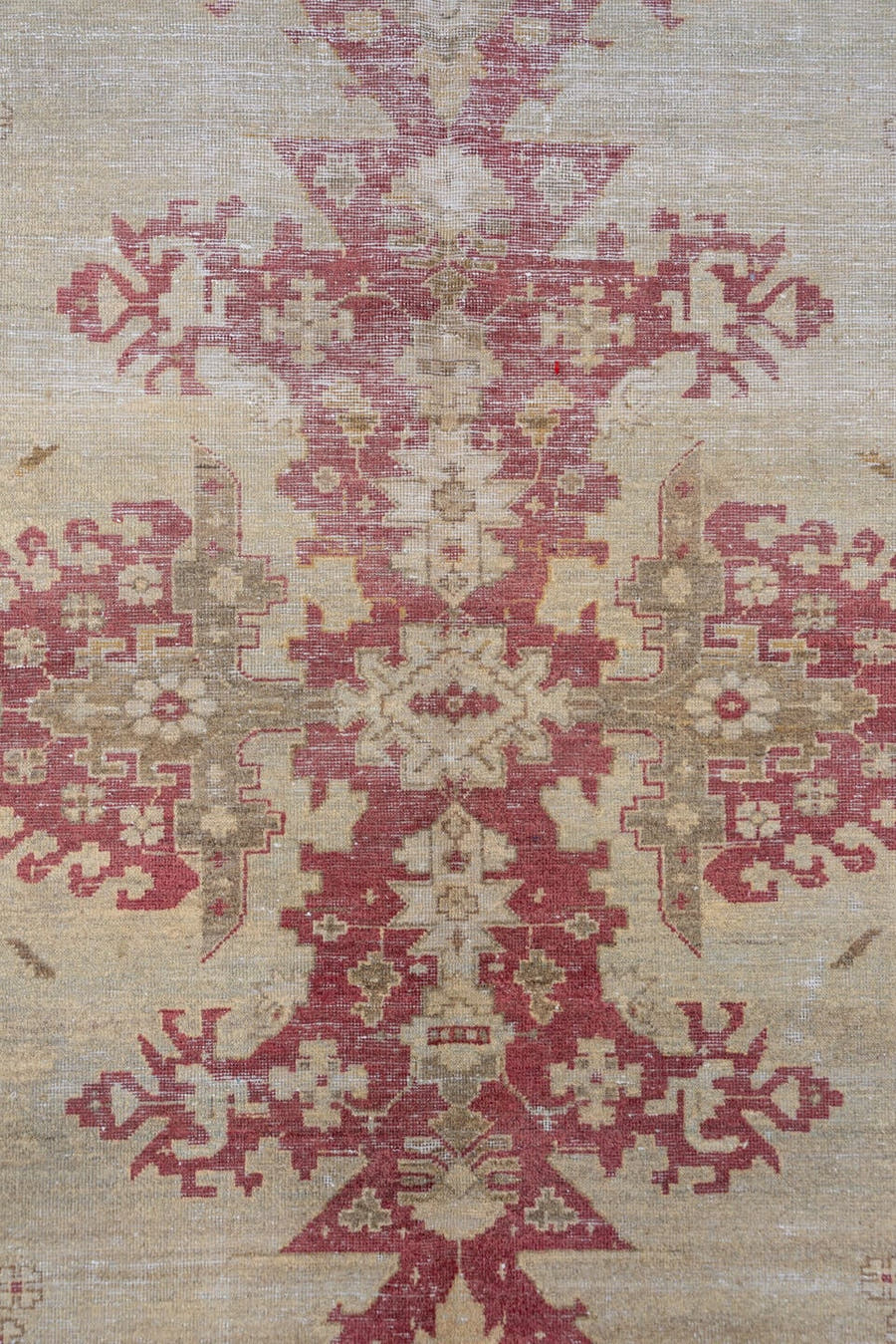 9' x 11' one-of-a-kind handmade antique Amritzar large size rug. Color palette: ivory, rose, taupe, dusty pink, beige, sage