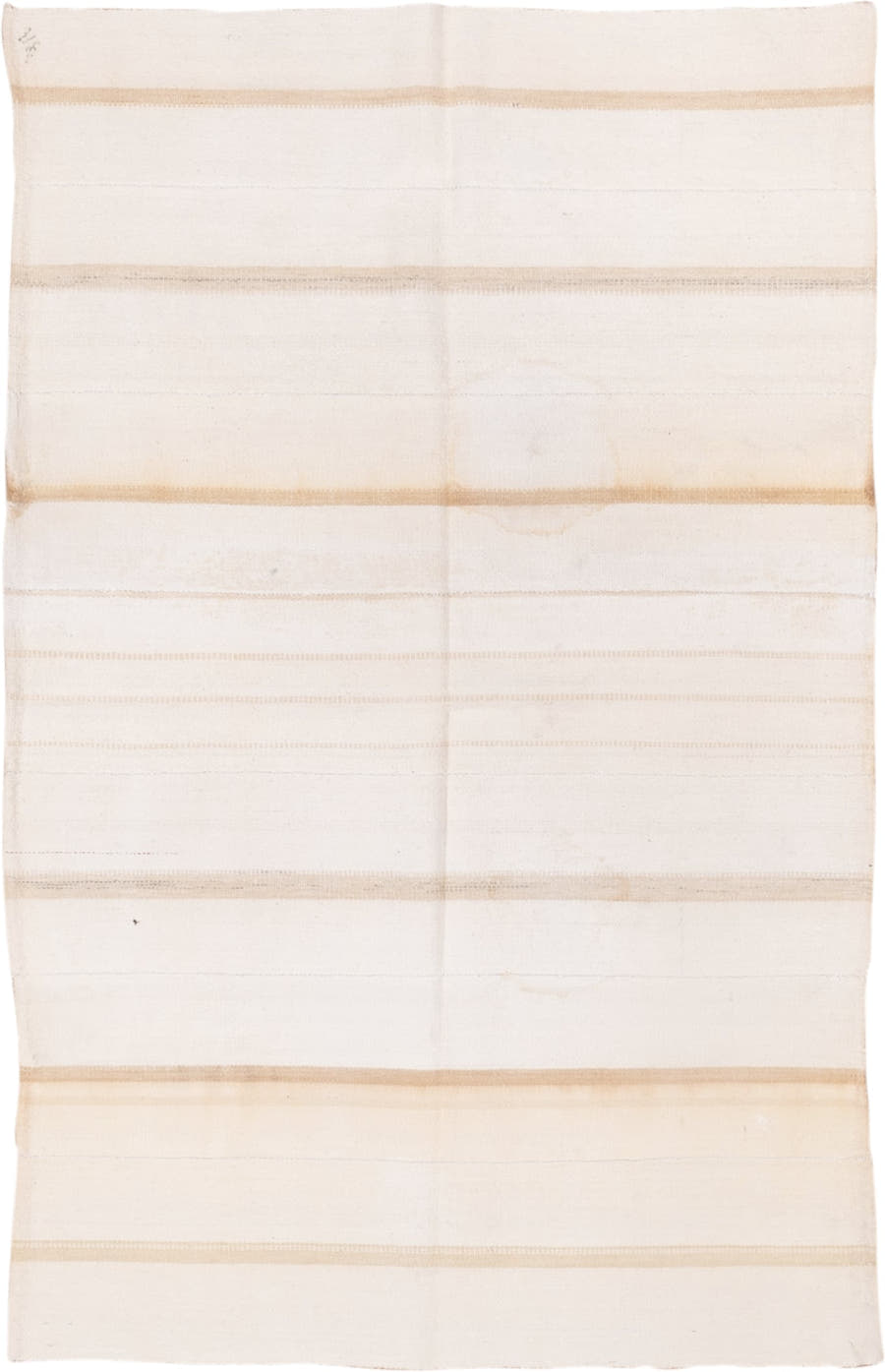 4' x 6' one-of-a-kind handmade vintage Flatweave small size rug. Color palette: ivory, cream, beige, camel