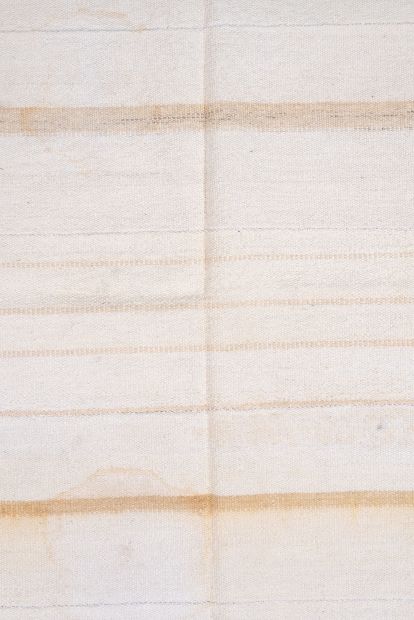 4' x 6' one-of-a-kind handmade vintage Flatweave small size rug. Color palette: ivory, cream, beige, camel