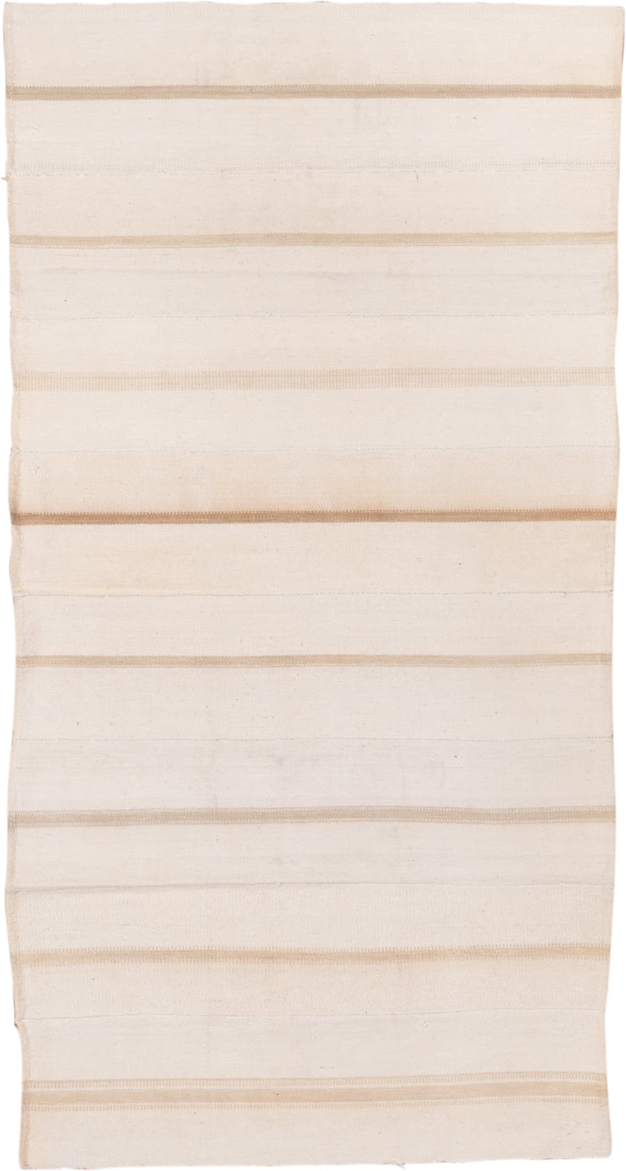 4' x 7' one-of-a-kind handmade vintage Flatweave rug. Color palette: ivory, cream, beige, taupe, gray