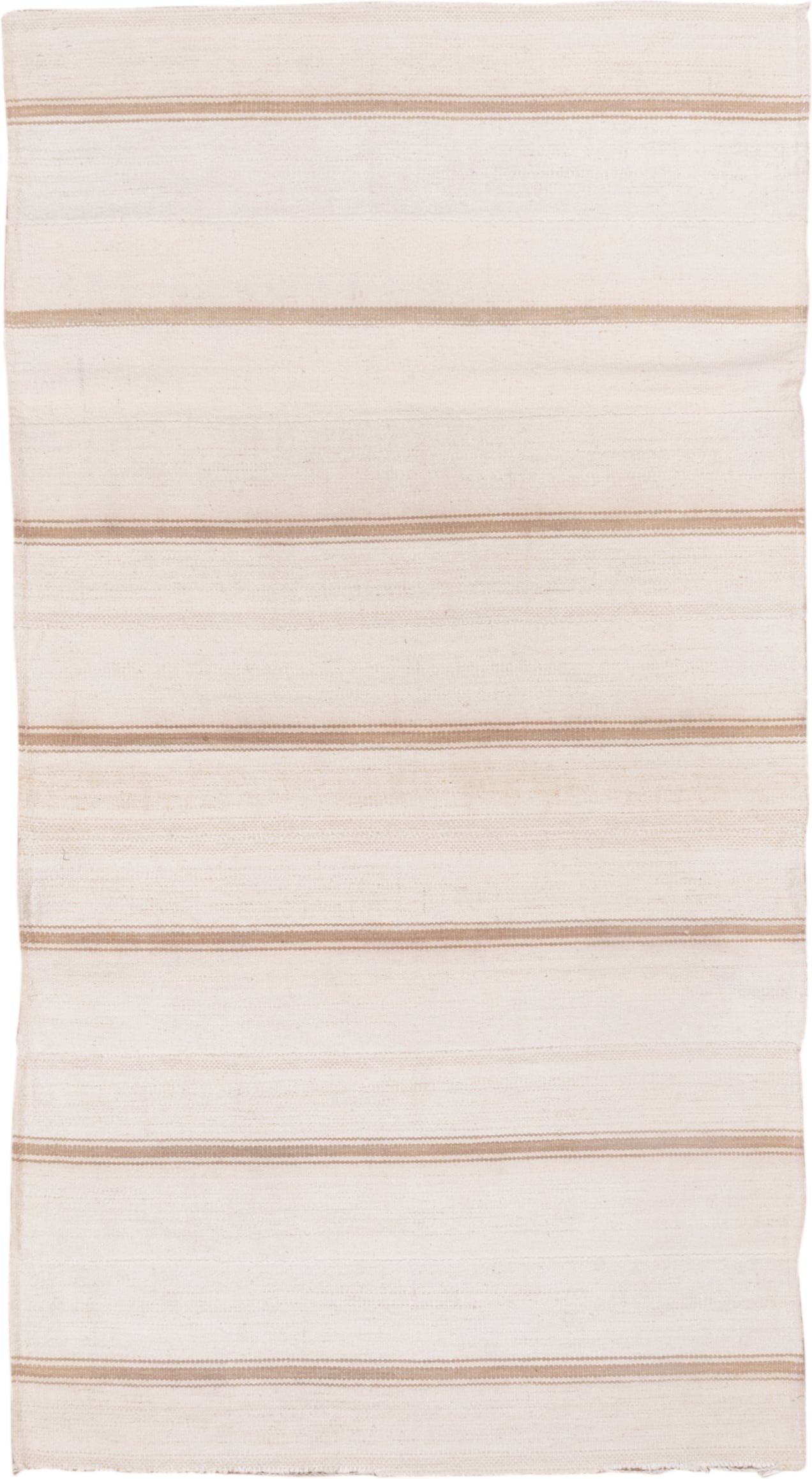 3' x 7' one-of-a-kind handmade vintage Flatweave rug. Color palette: ivory, cream, tan, taupe, beige, gray