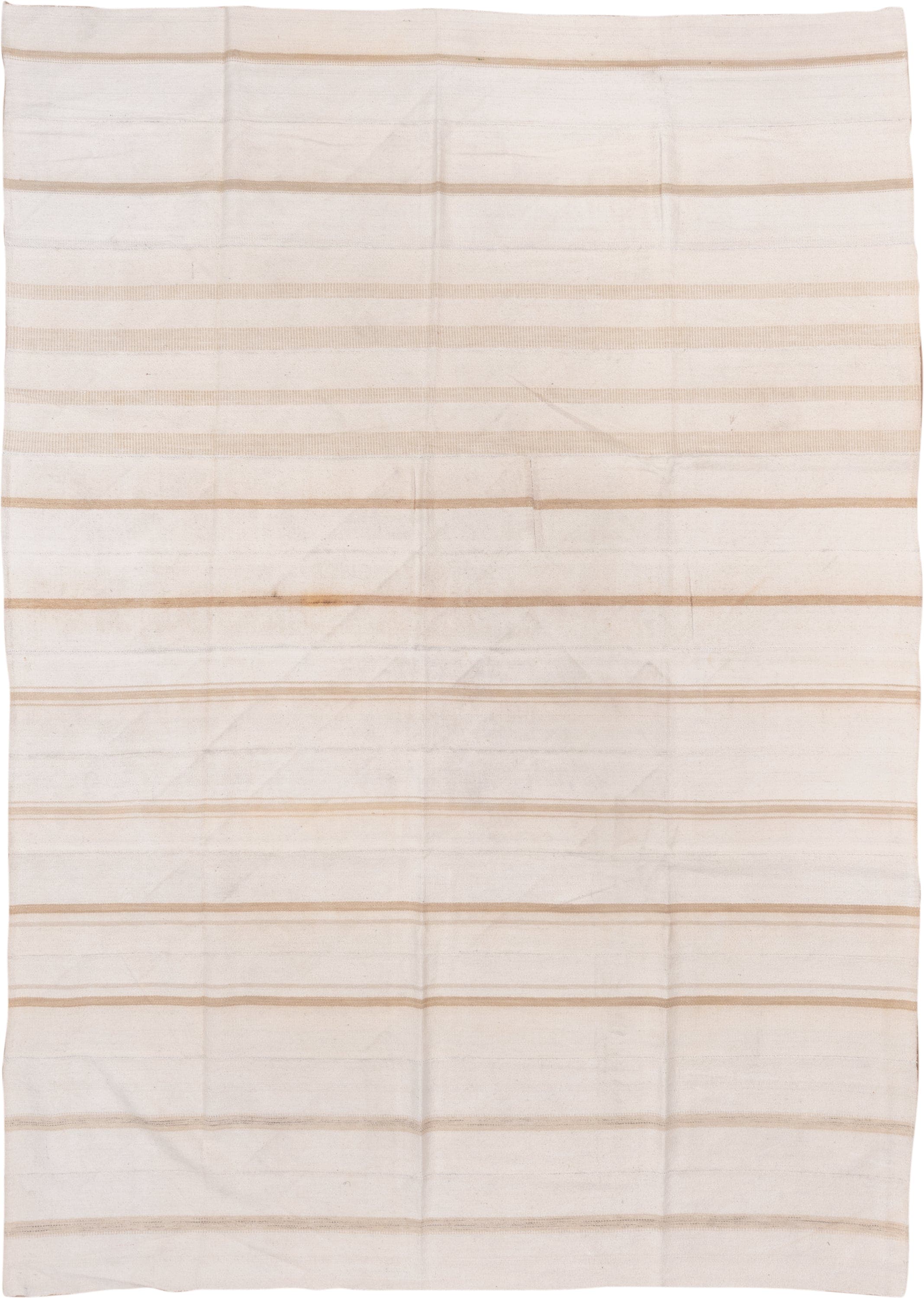 7' x 11' one-of-a-kind handmade vintage Flatweave large size rug. Color palette: ivory, beige, camel, cream