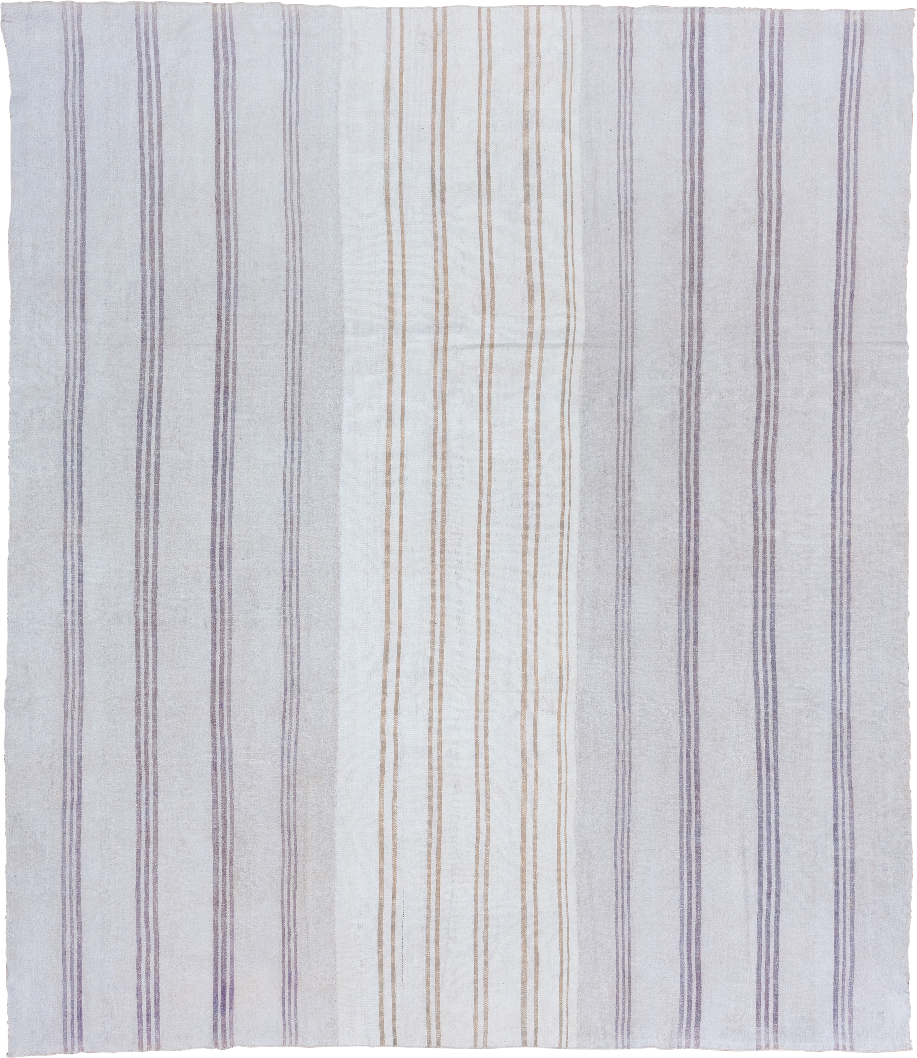 9' x 11' one-of-a-kind handmade antique Flatweave large size rug. Color palette: ivory, lavender, gold, cream, light gray