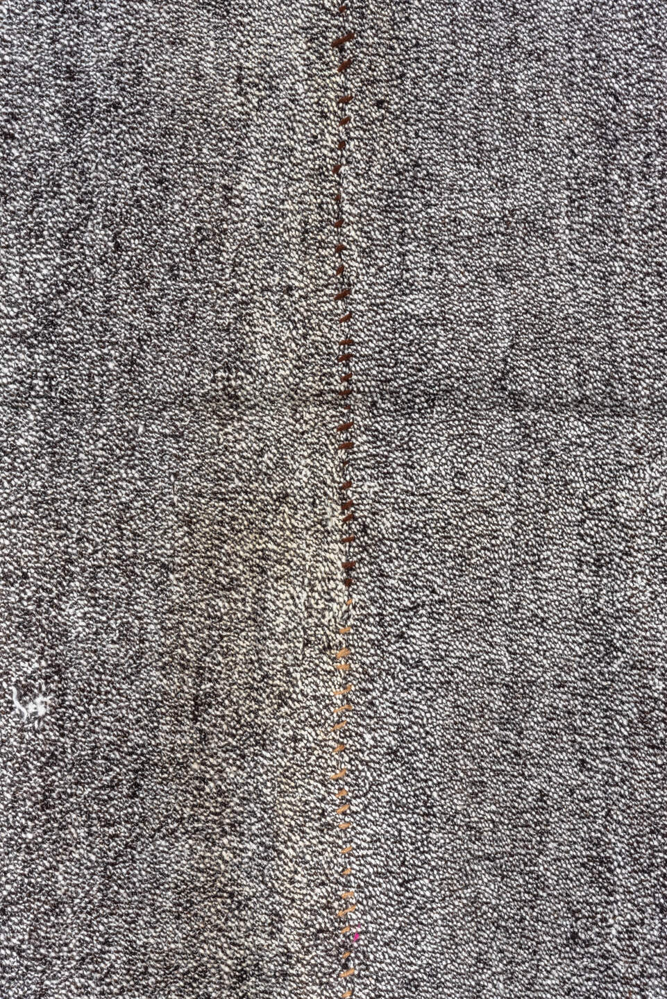 7' x 9' one-of-a-kind handmade antique Flatweave rug. Color palette: gray, charcoal, ivory, black