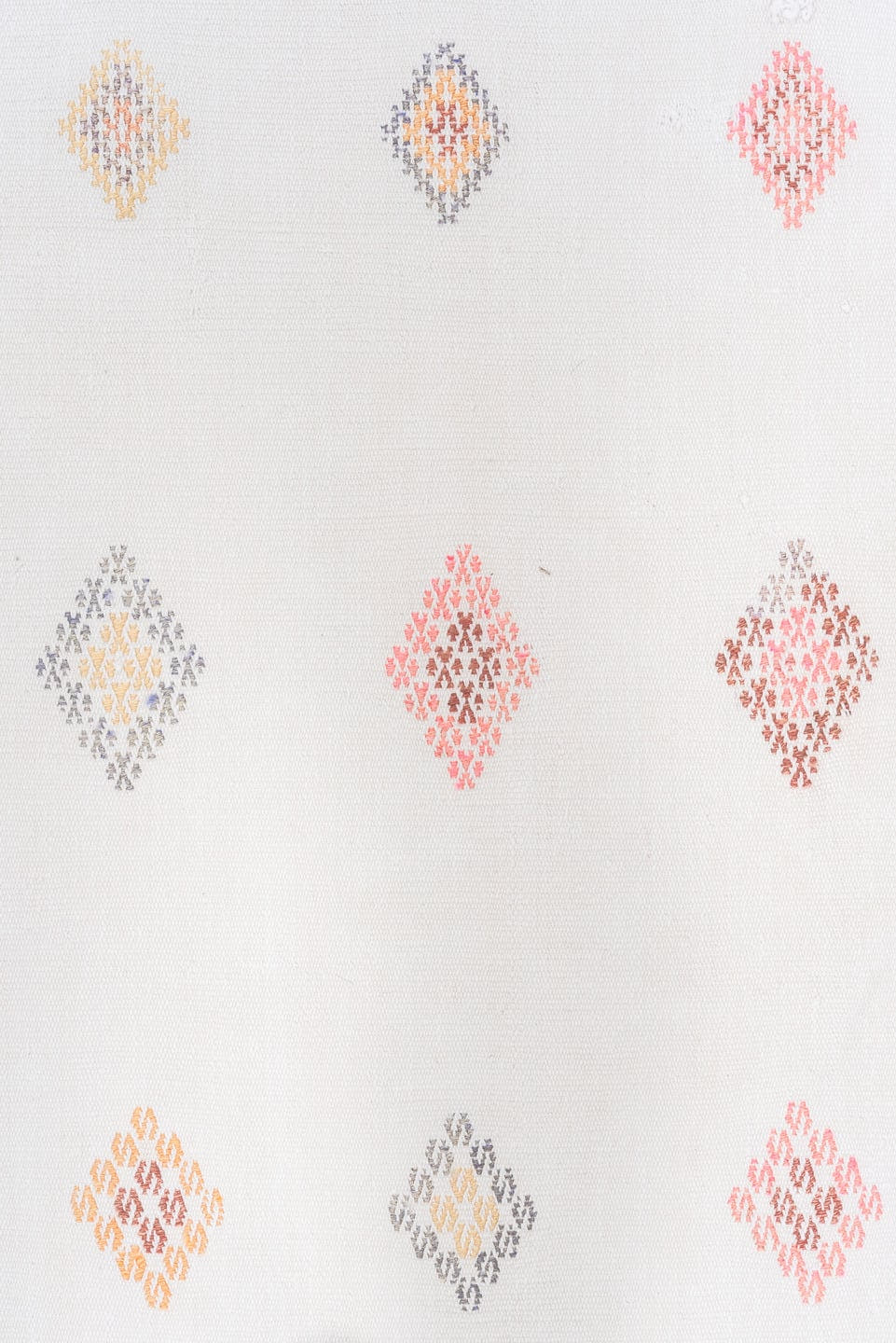 7' x 11' one-of-a-kind handmade antique Flatweave large size rug. Color palette: ivory, rose, blush, taupe, peach, gray