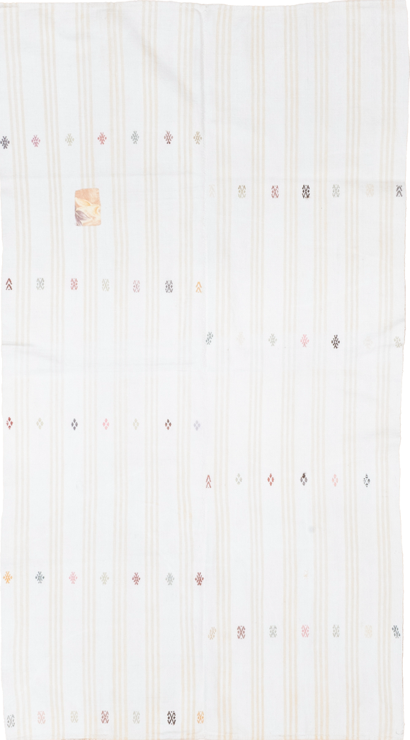 4' x 7' one-of-a-kind handmade vintage Flatweave rug. Color palette: azure, dark gray, gainsboro, gray, lavender blush