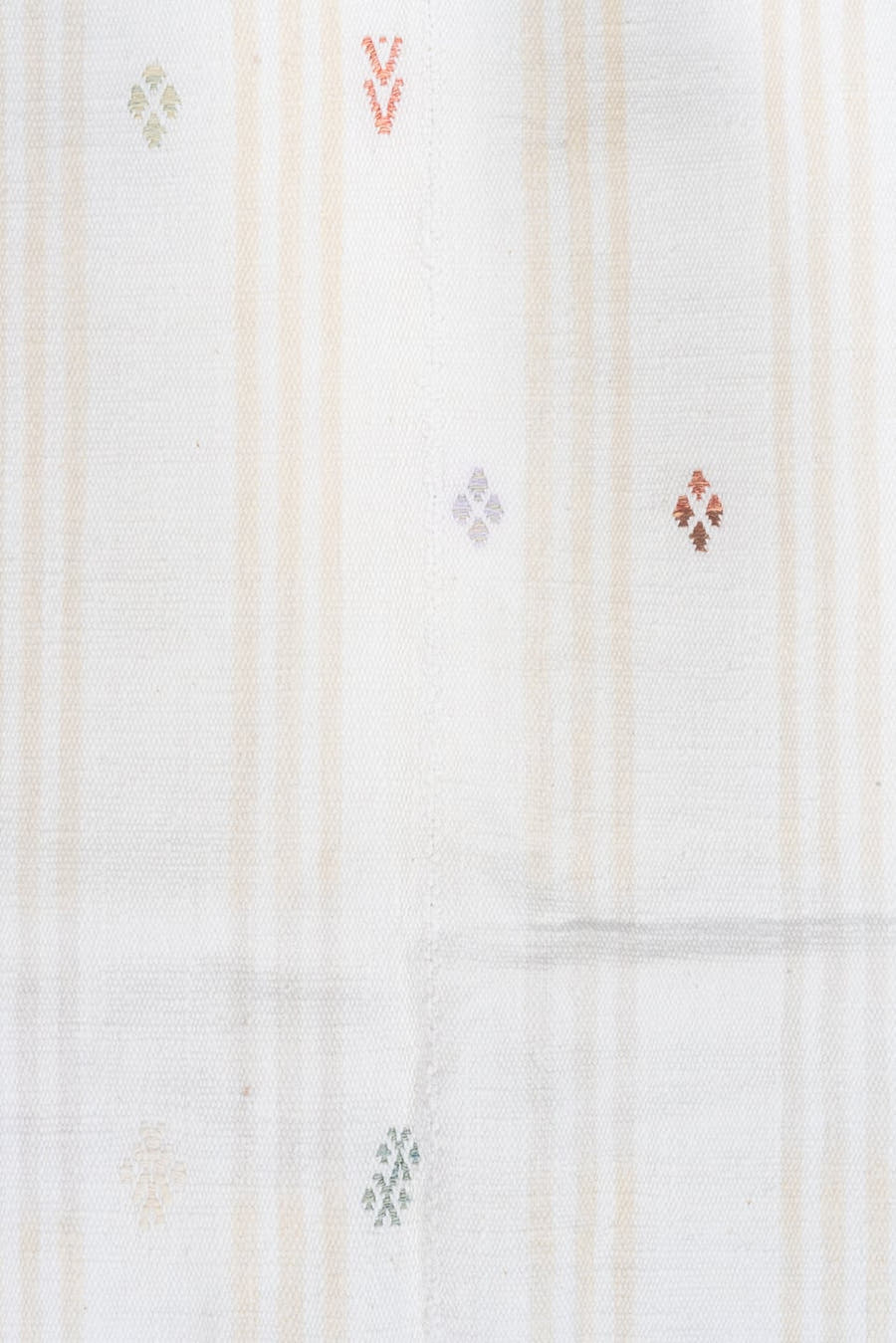 4' x 7' one-of-a-kind handmade antique Flatweave rug. Color palette: ivory, cream, taupe, camel, rose, rust, charcoal, gold