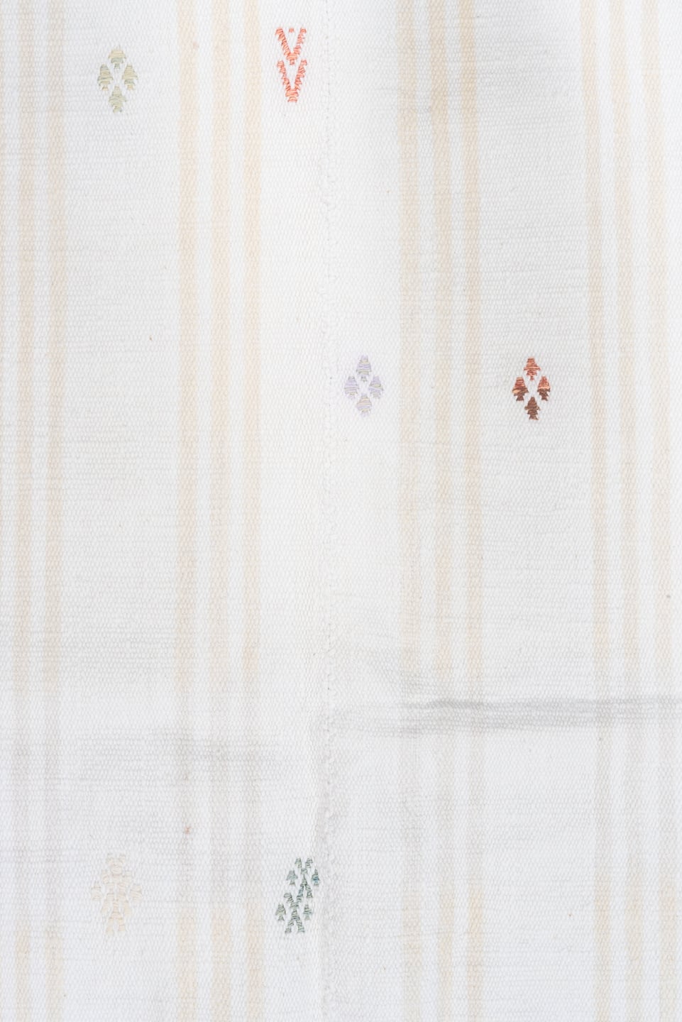 4' x 7' one-of-a-kind handmade antique Flatweave rug. Color palette: ivory, cream, taupe, camel, rose, rust, charcoal, gold