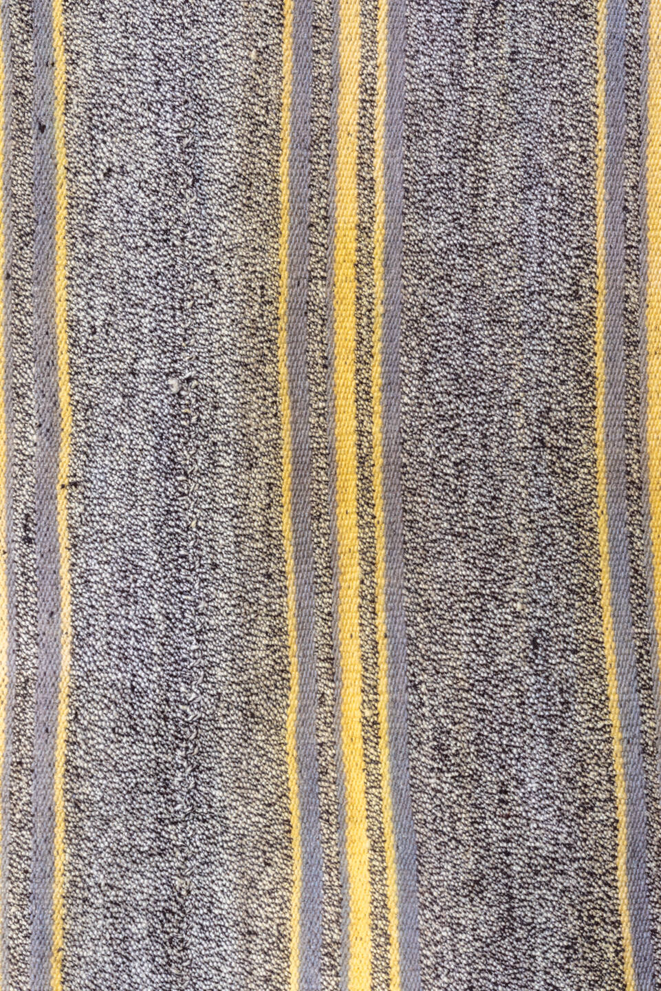 7' x 9' one-of-a-kind handmade antique Flatweave rug. Color palette: gray, ivory, gold, charcoal, black