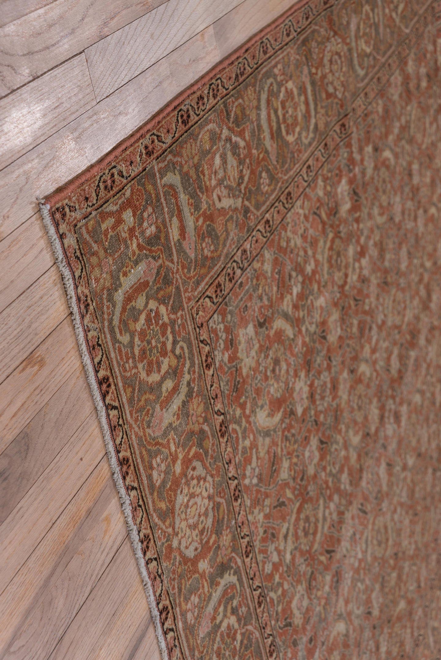 6' x 10' one-of-a-kind handmade antique Tabriz large size rug. Color palette: terra cotta, rust, slate, ivory, taupe, camel