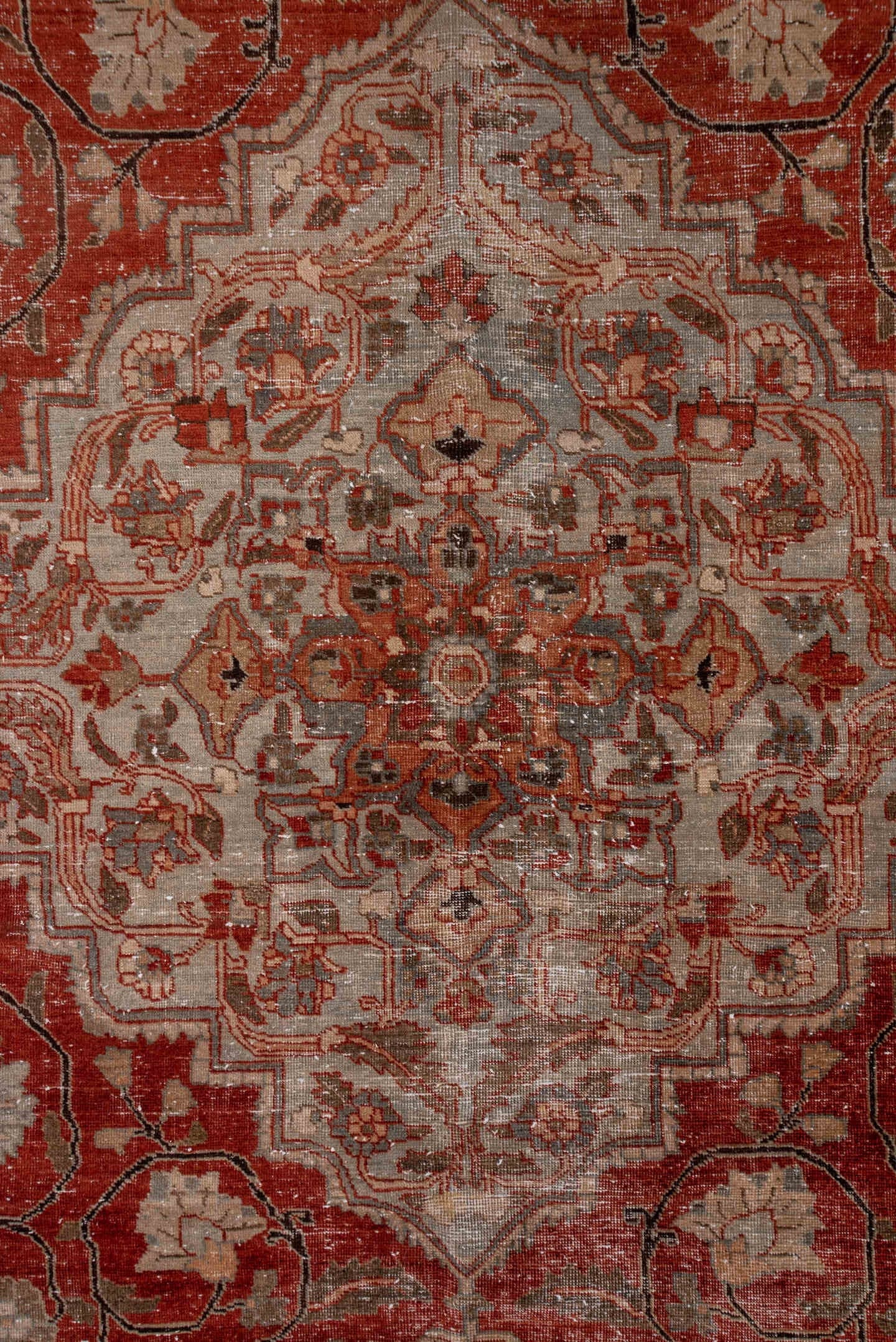 8' x 11' one-of-a-kind handmade antique Tabriz large size rug. Color palette: rust, ivory, slate, terra cotta, taupe