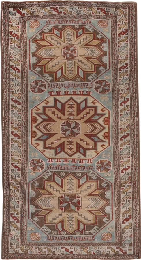 3' x 5' one-of-a-kind handmade vintage Shirvan small size rug. Color palette: brown, gray, pink, red