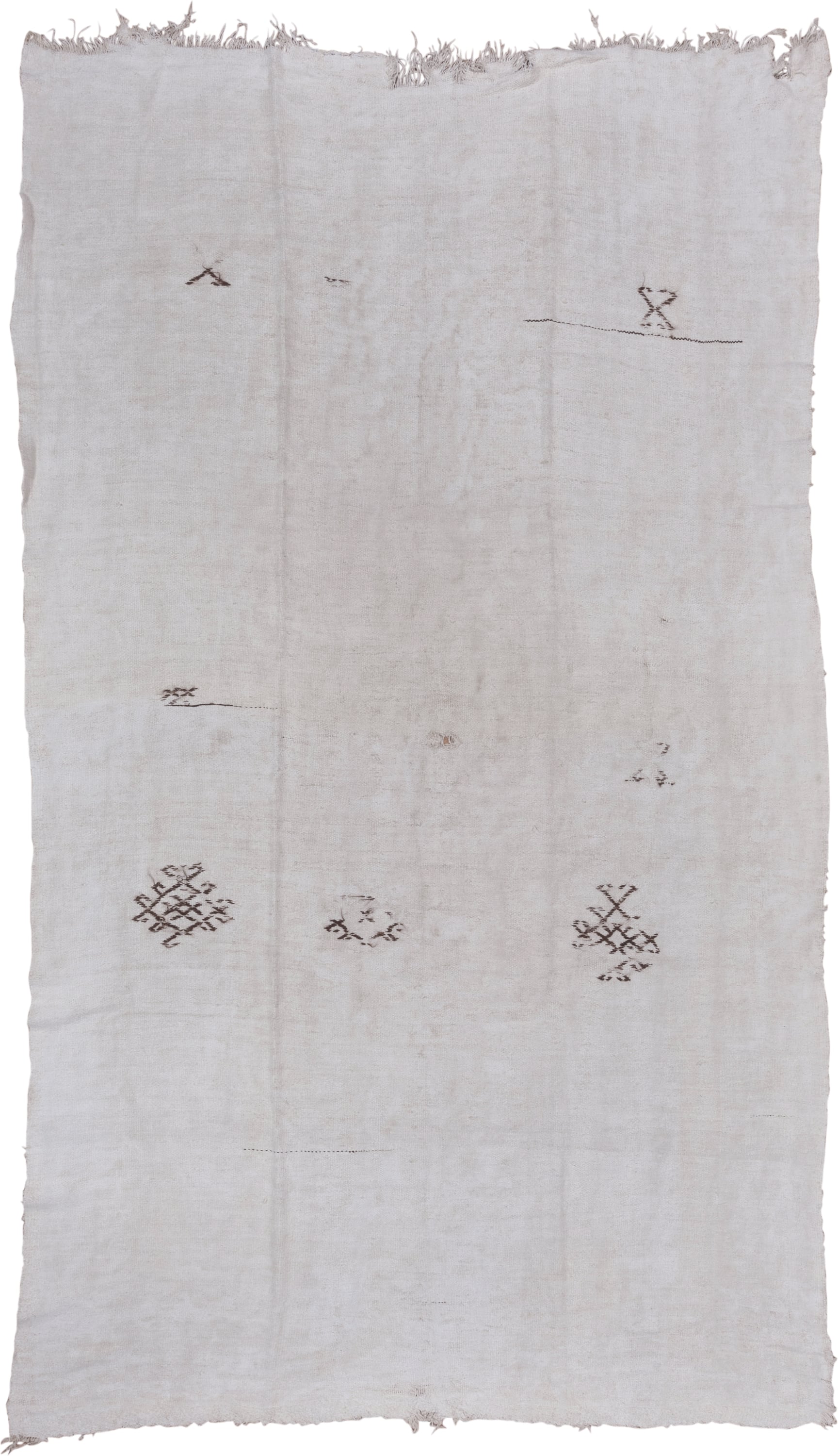 7' x 12' one-of-a-kind handmade vintage Hemp Kilim large size rug. Color palette: ivory, cream, taupe, brown, beige, gray