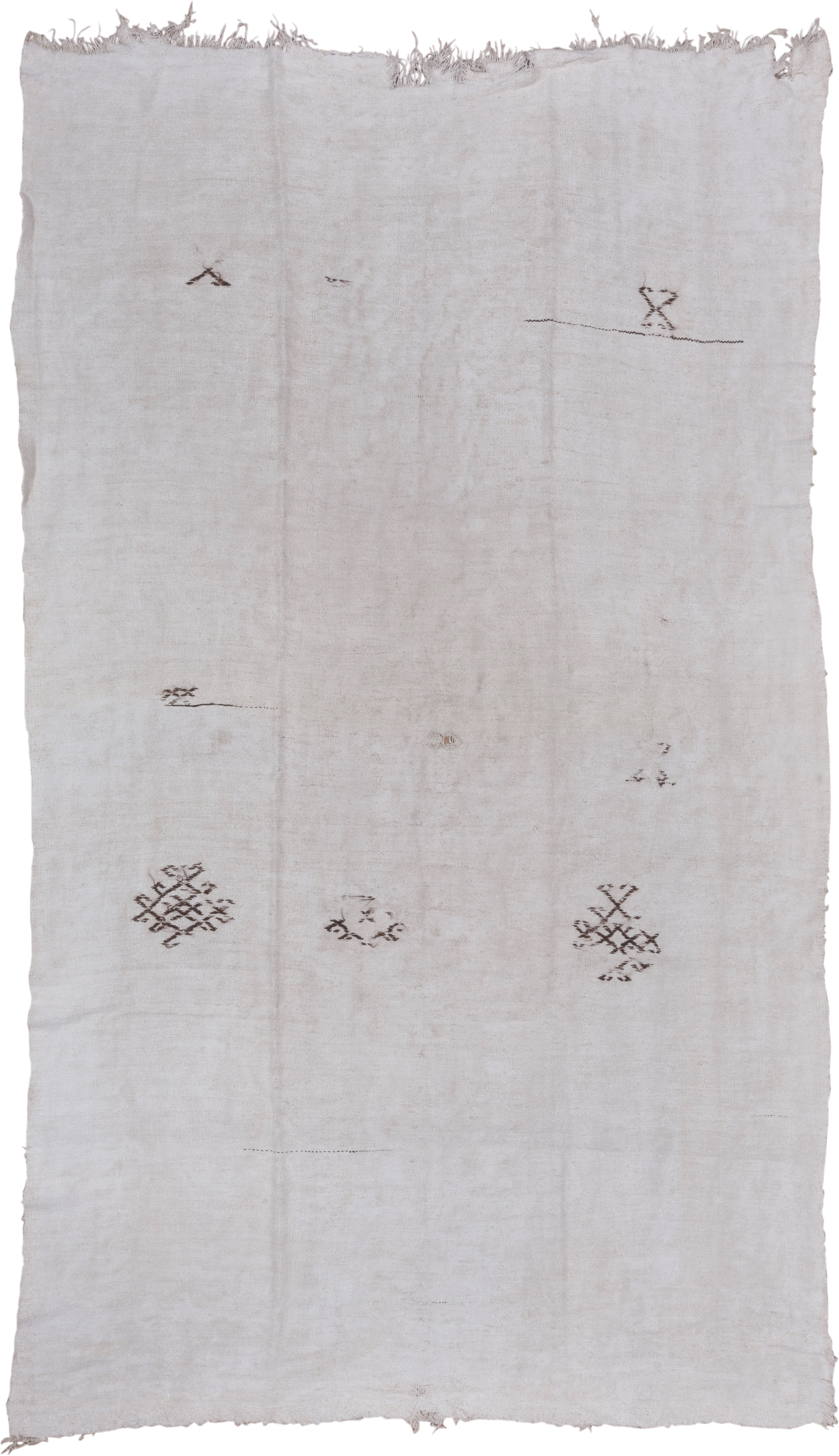 7' x 12' one-of-a-kind handmade vintage Hemp Kilim large size rug. Color palette: ivory, cream, taupe, brown, beige, gray