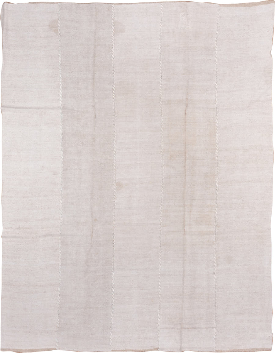 9' x 12' one-of-a-kind handmade vintage Hemp Kilim large size rug. Color palette: ivory, beige, cream, taupe, gray