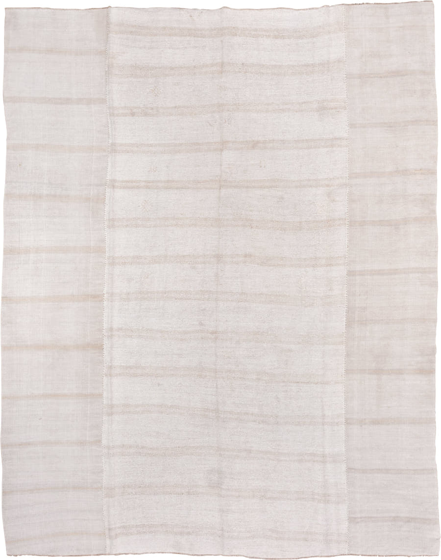 5' x 13' one-of-a-kind handmade vintage Hemp Kilim rug. Color palette: ivory, cream, beige, taupe, gray