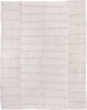 5' x 13' one-of-a-kind handmade vintage Hemp Kilim rug. Color palette: ivory, cream, beige, taupe, gray