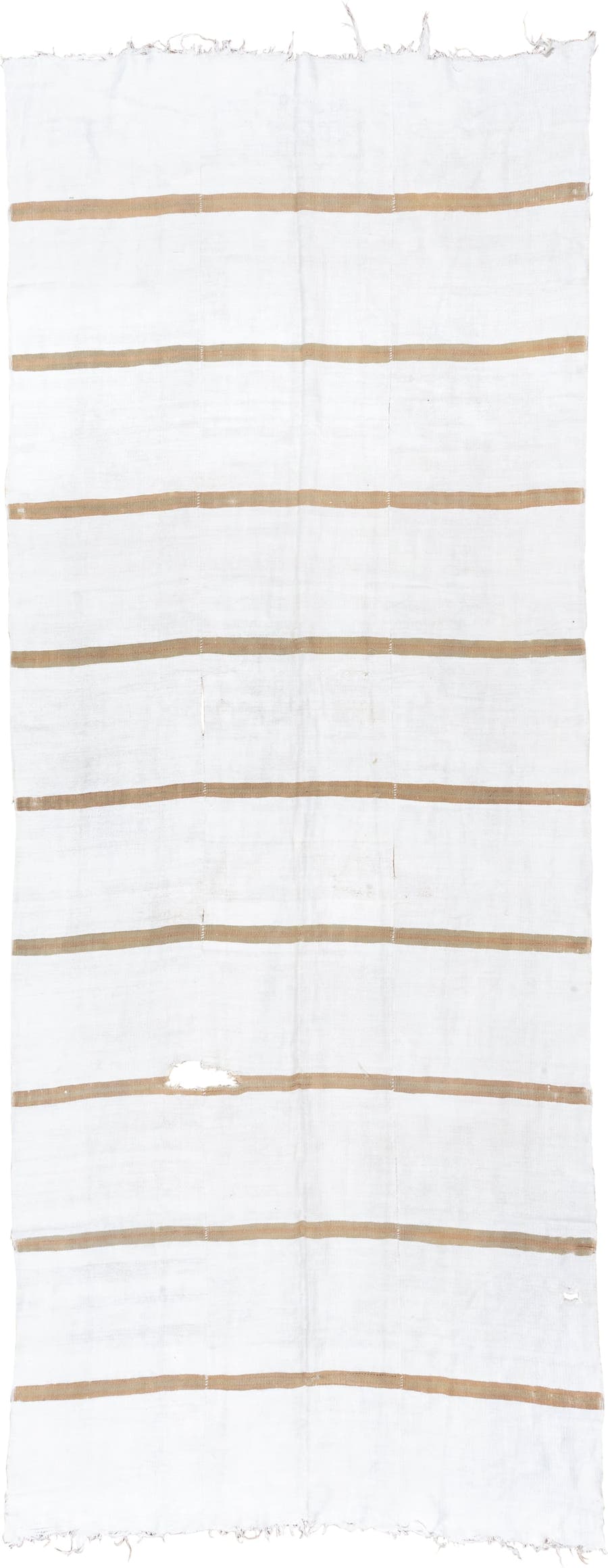 6' x 15' one-of-a-kind handmade antique Hemp Kilim rug. Color palette: ivory, camel, cream, beige