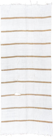 6' x 15' one-of-a-kind handmade antique Hemp Kilim rug. Color palette: ivory, camel, cream, beige
