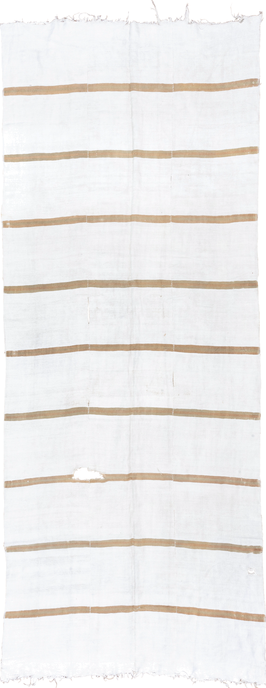 6' x 15' one-of-a-kind handmade antique Hemp Kilim rug. Color palette: ivory, camel, cream, beige