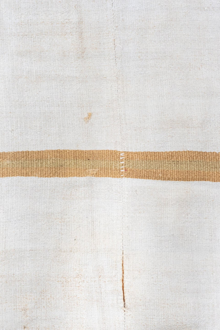 6' x 15' one-of-a-kind handmade antique Hemp Kilim rug. Color palette: ivory, camel, cream, beige