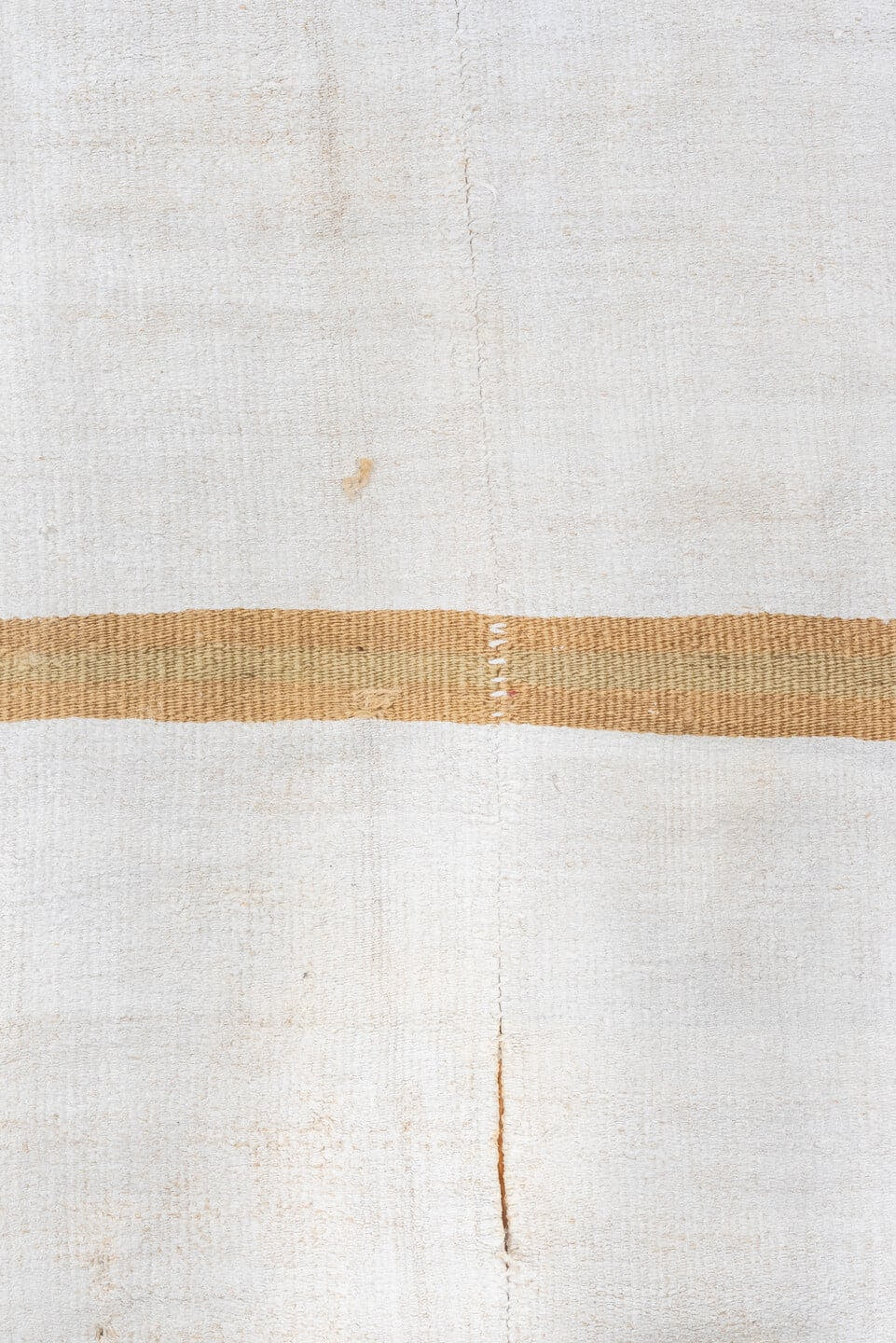 6' x 15' one-of-a-kind handmade antique Hemp Kilim rug. Color palette: ivory, camel, cream, beige