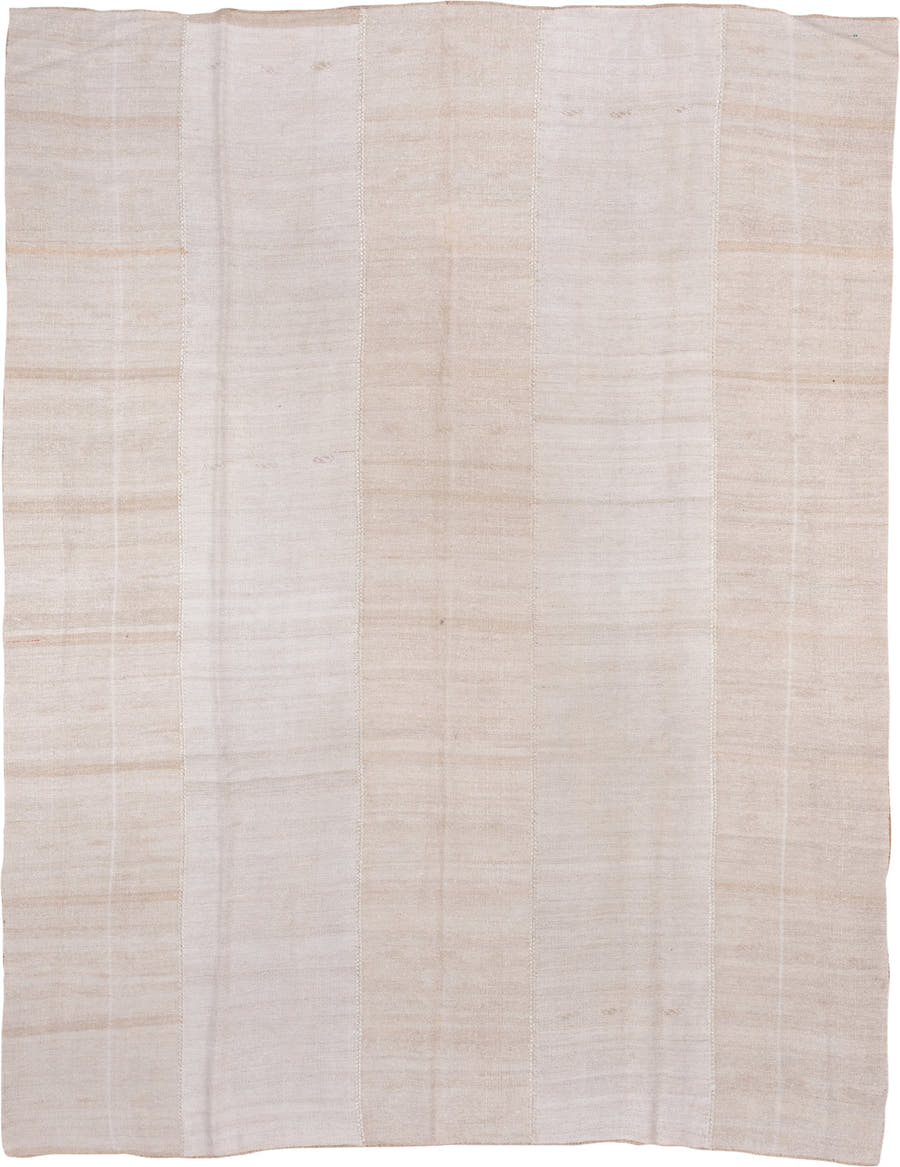6' x 12' one-of-a-kind handmade vintage Hemp Kilim large size rug. Color palette: ivory, beige, cream, taupe, gray