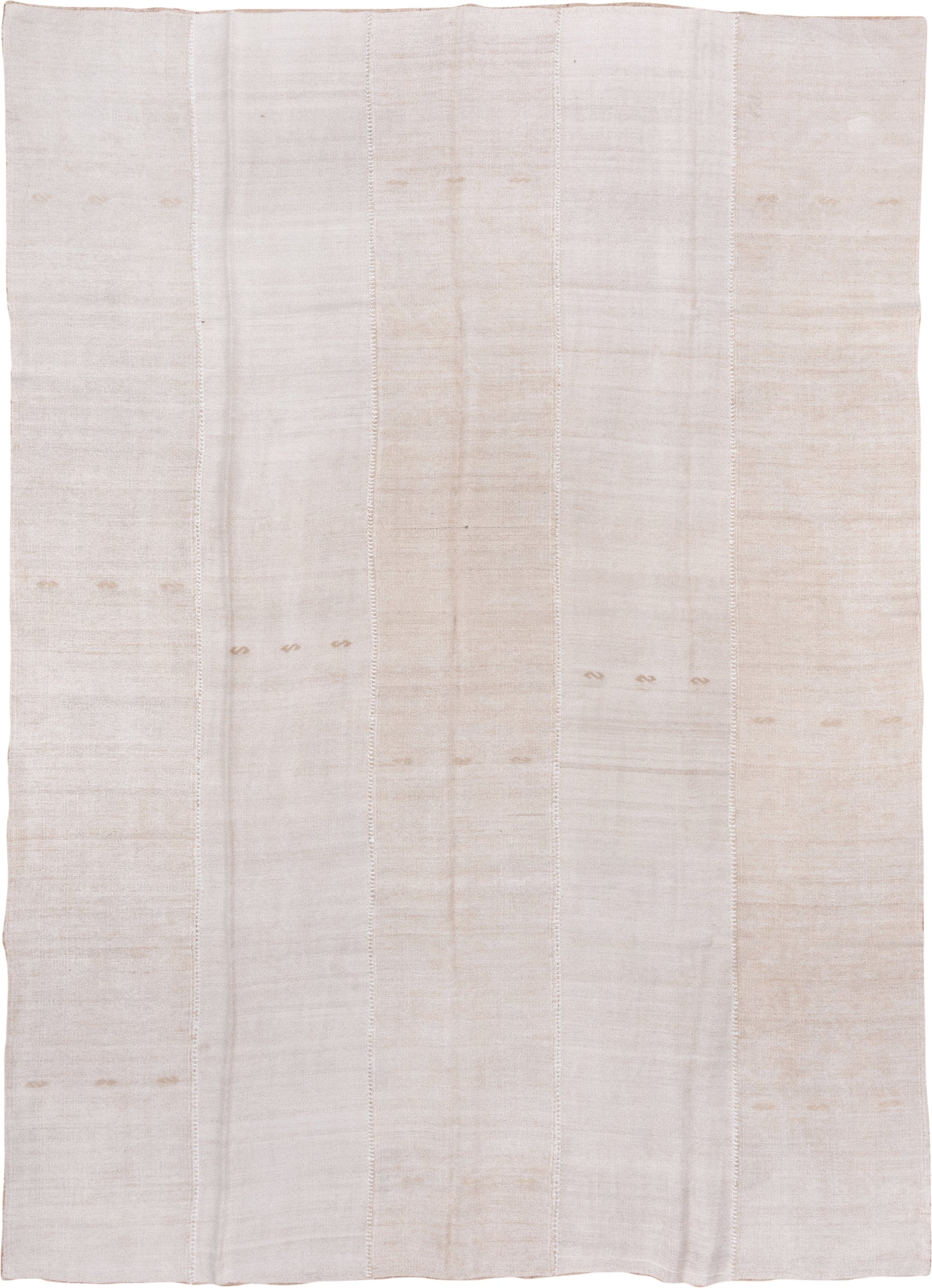 6' x 15' one-of-a-kind handmade vintage Hemp Kilim rug. Color palette: ivory, cream, beige, taupe, gray