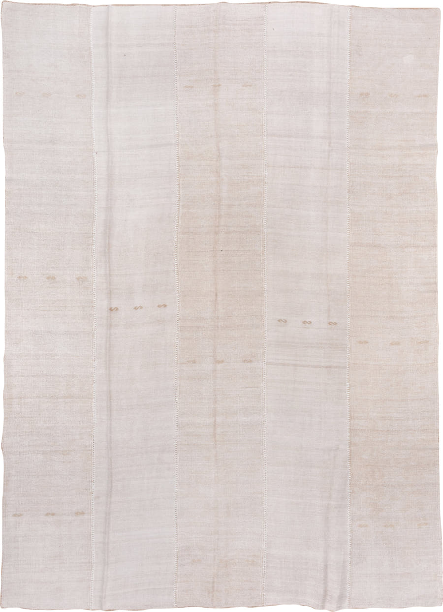 6' x 15' one-of-a-kind handmade vintage Hemp Kilim rug. Color palette: ivory, cream, beige, taupe, gray