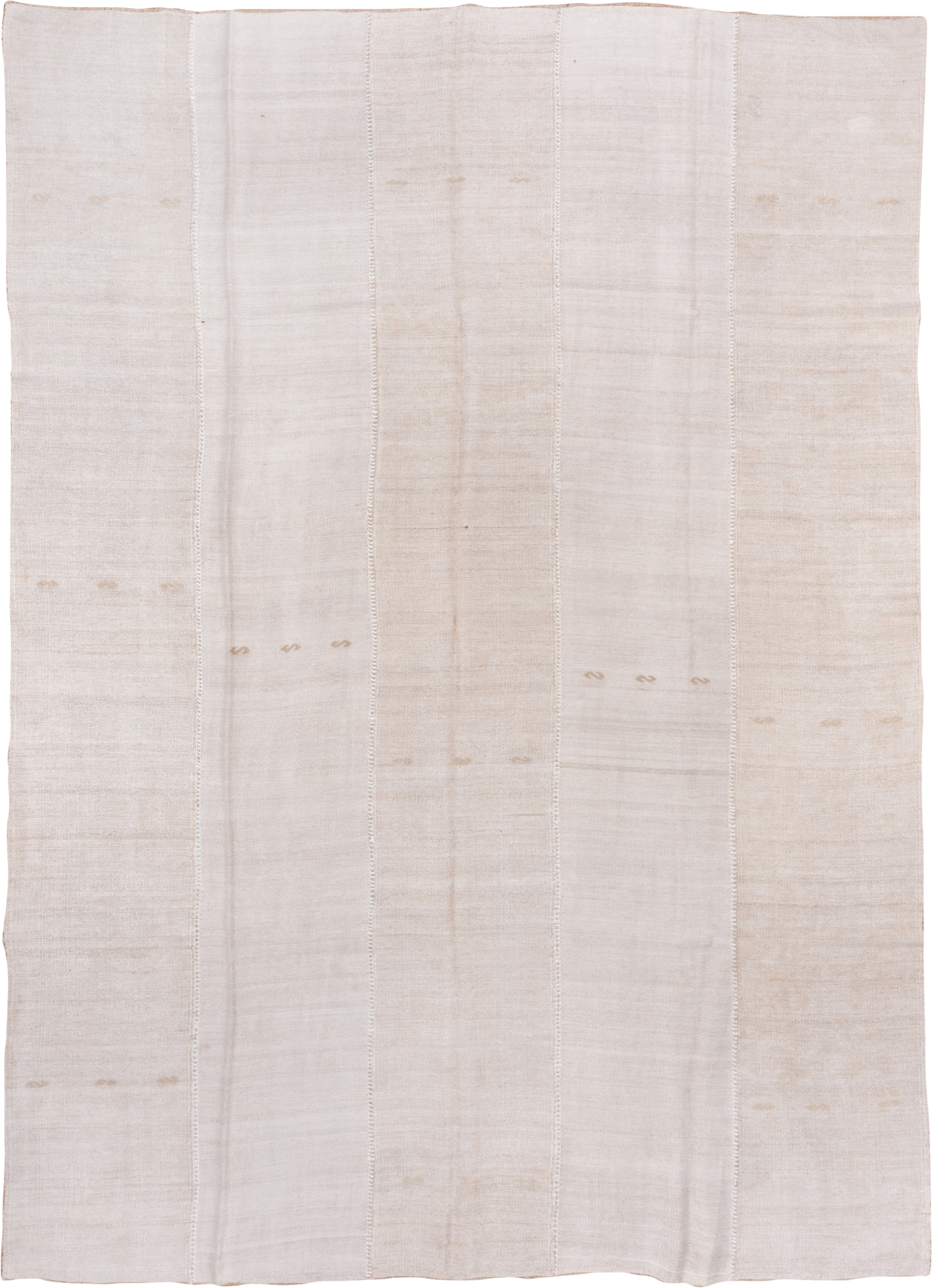 6' x 15' one-of-a-kind handmade vintage Hemp Kilim rug. Color palette: ivory, cream, beige, taupe, gray