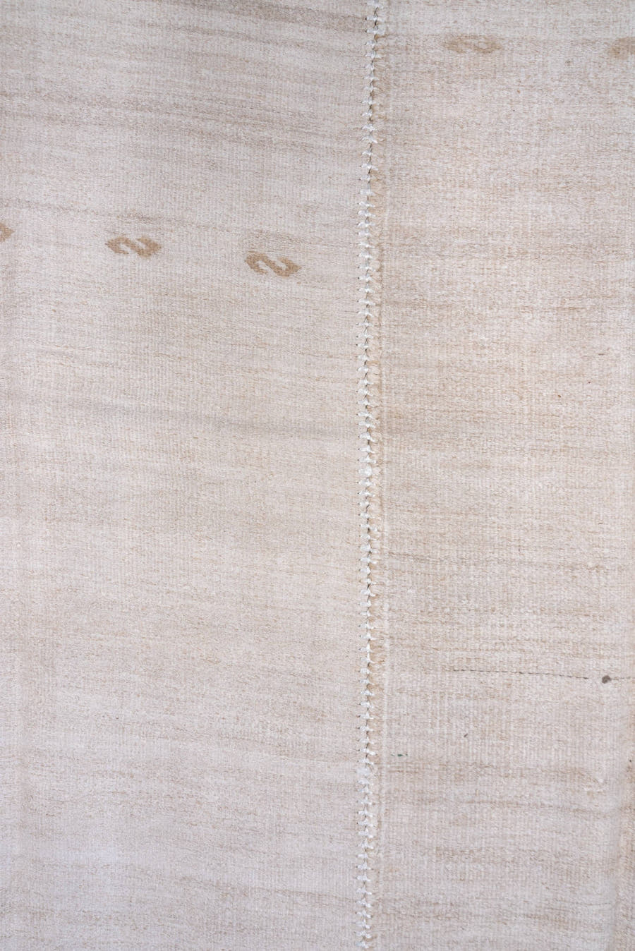 6' x 15' one-of-a-kind handmade vintage Hemp Kilim rug. Color palette: ivory, cream, beige, taupe, gray