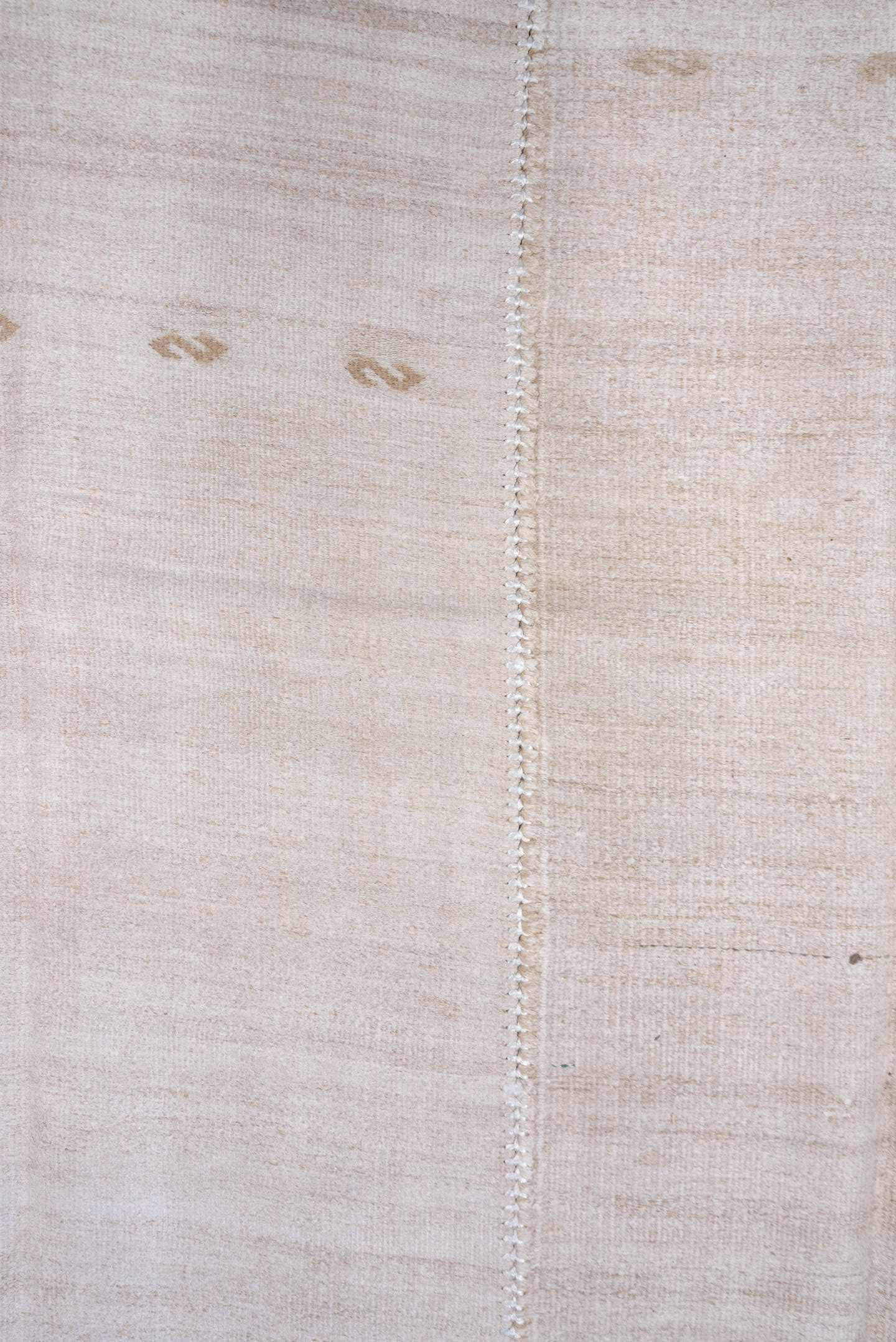 6' x 15' one-of-a-kind handmade vintage Hemp Kilim rug. Color palette: ivory, cream, beige, taupe, gray